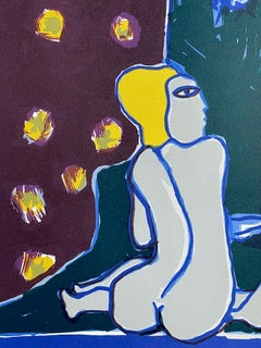 LA TOUR, LA NUIT, LE JOUR Signed Lithograph, Female Nudes, Dark Sky, Stars