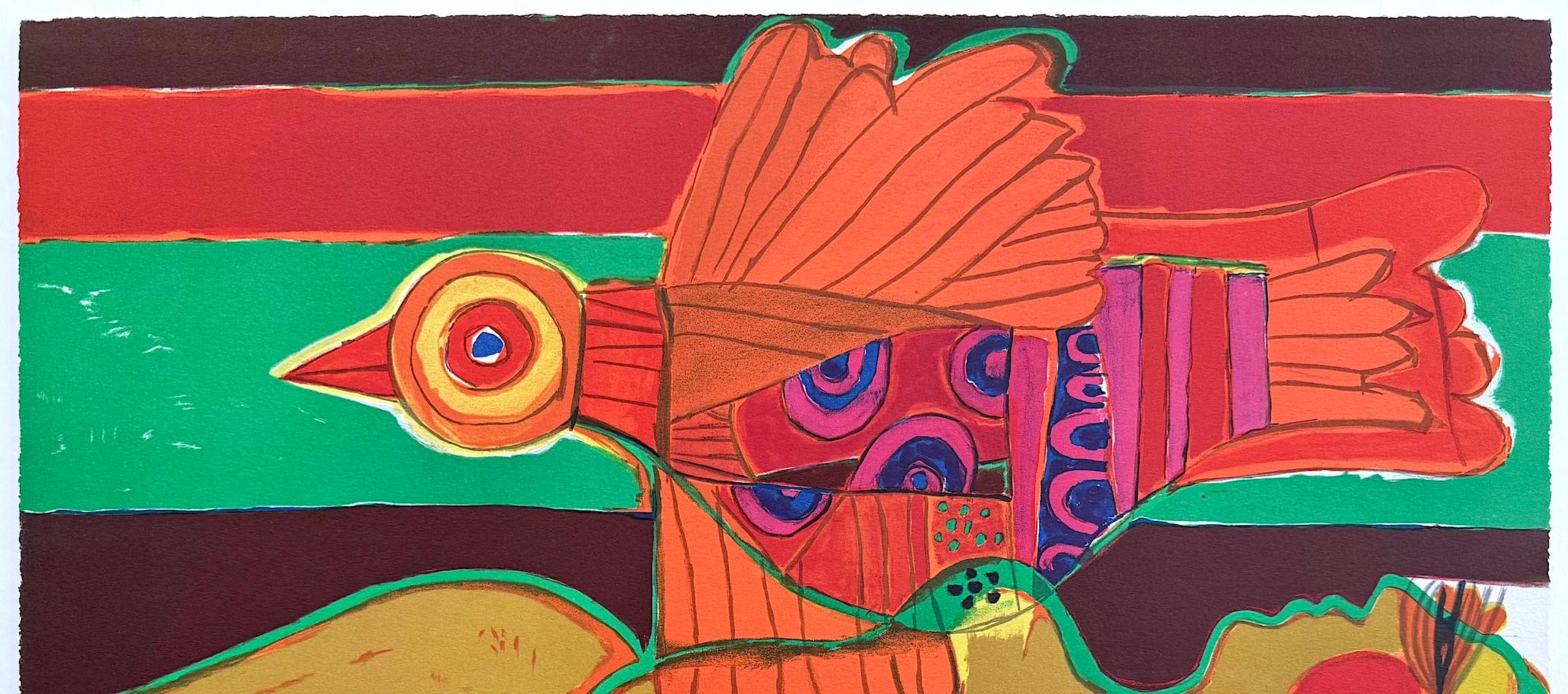 LE VOYAGE de L'OISEAU es una litografía original dibujada a mano en edición limitada por el artista holandés conocido como CORNEILLE (Guillaume van Beverloo), expresionista abstracto cofundador del movimiento artístico experimental del siglo XX