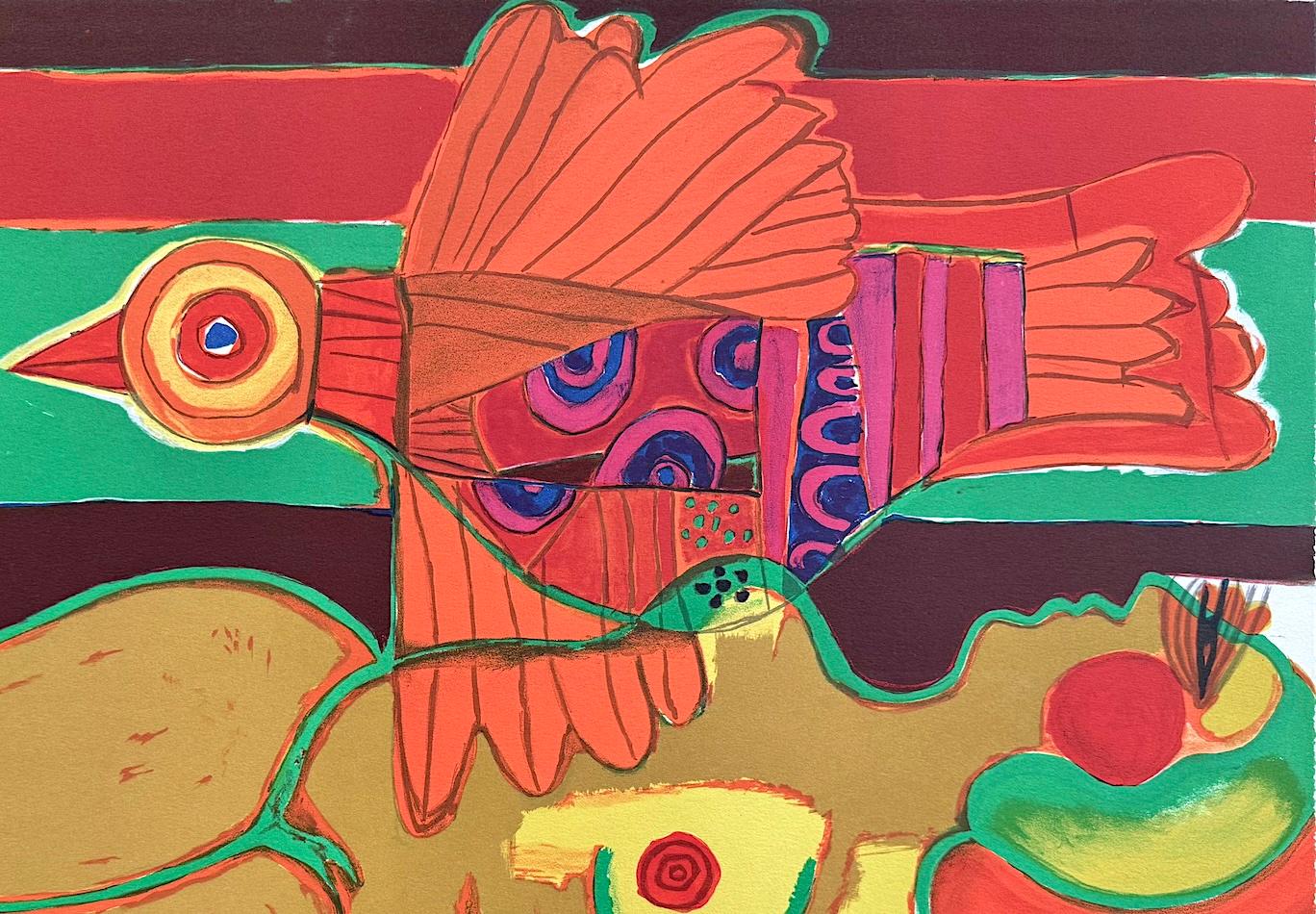 LE VOYAGE de L'OISEAU Litografía firmada, Desnudo reclinado, Pájaro exótico naranja en venta 2