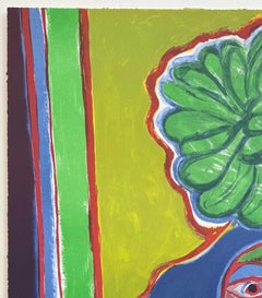 LES DEUX AMIES Signed Lithograph, Two Friends Portrait, Dark Mauve, Periwinkle