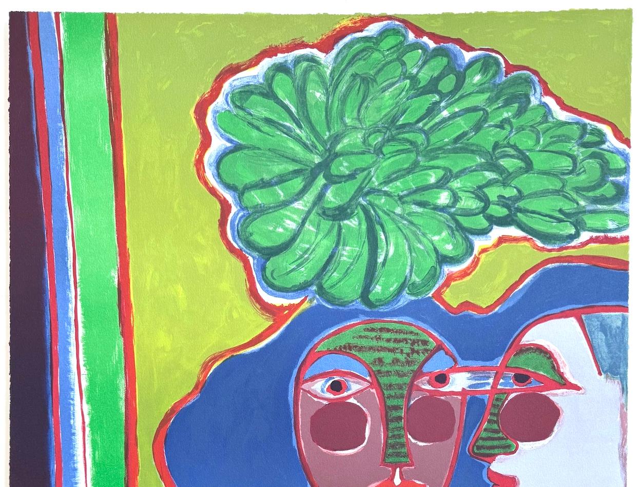 LES DEUX AMIES Litografia firmata, Ritratto di due amiche, Malva scuro, Pervinca in vendita 1