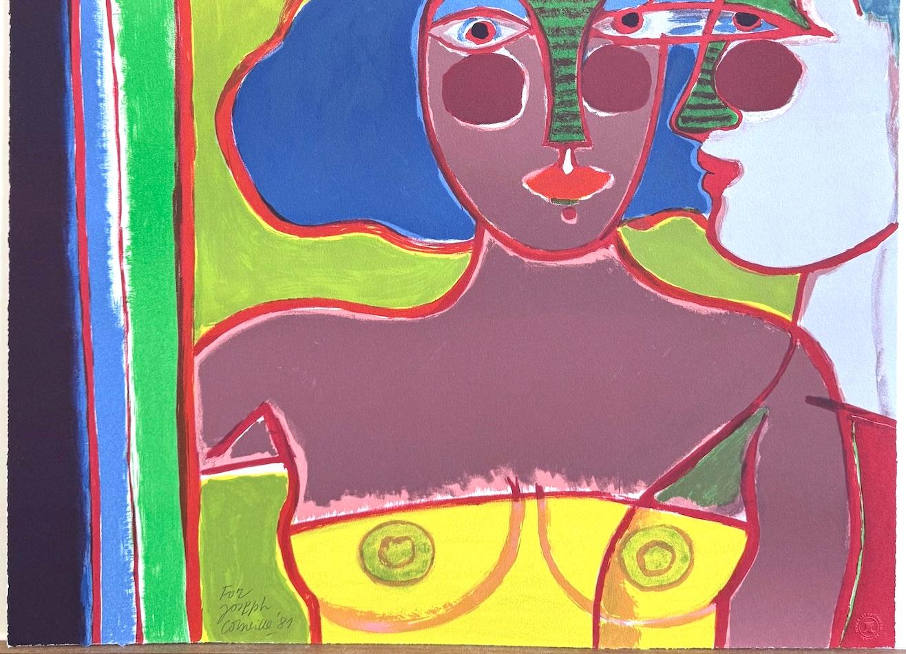 LES DEUX AMIES Litografia firmata, Ritratto di due amiche, Malva scuro, Pervinca in vendita 2