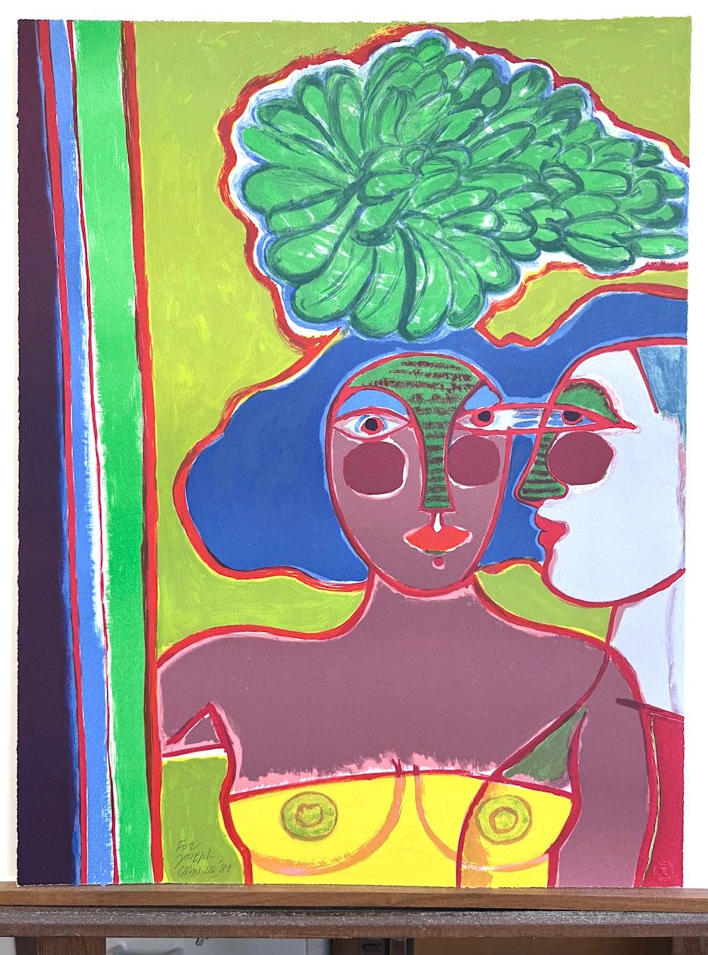 LES DEUX AMIES Litografia firmata, Ritratto di due amiche, Malva scuro, Pervinca in vendita 3