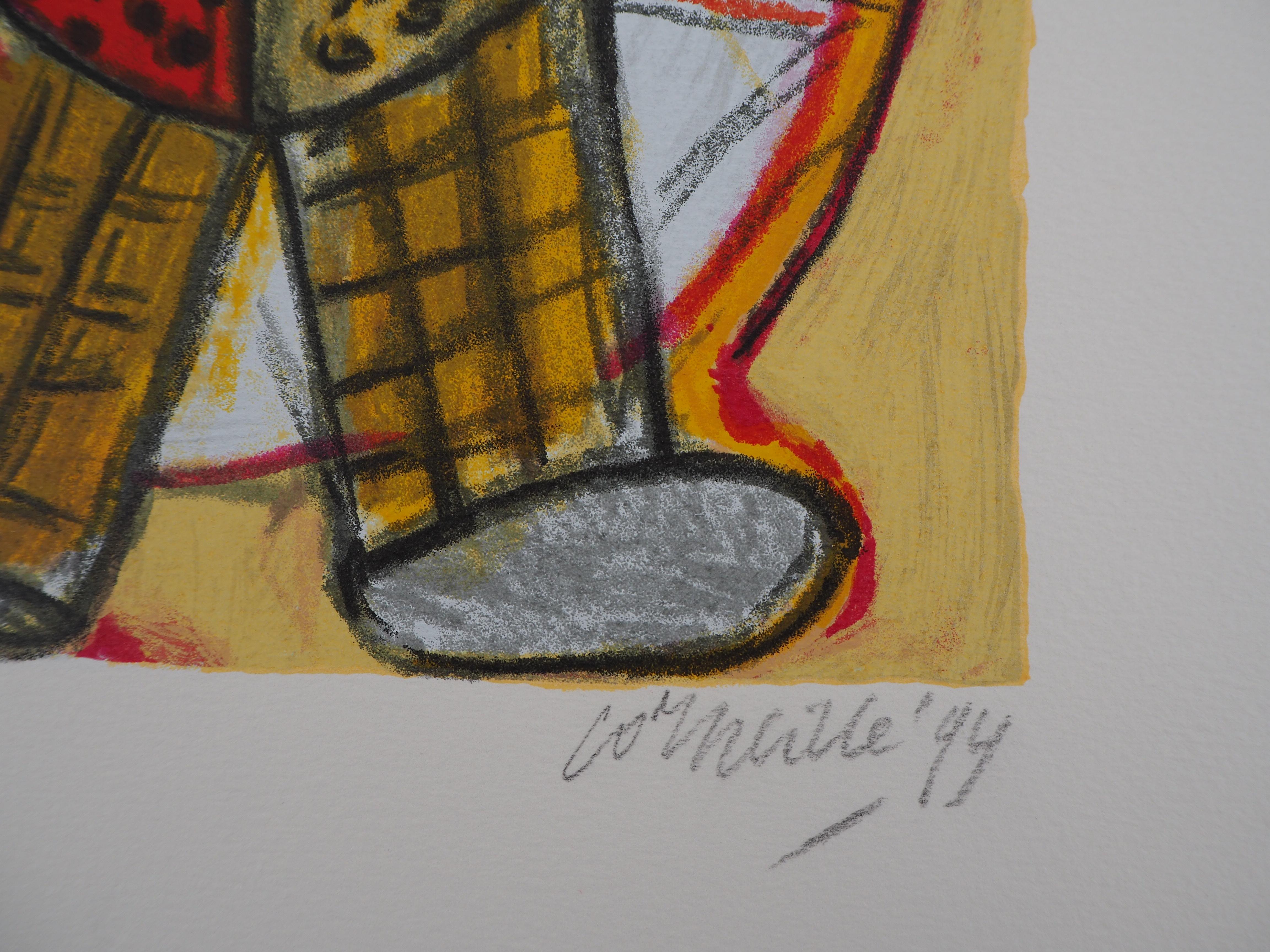 Little Clown in Rot und Gelb - Original handsignierte Lithographie - 200 ex – Print von Corneille