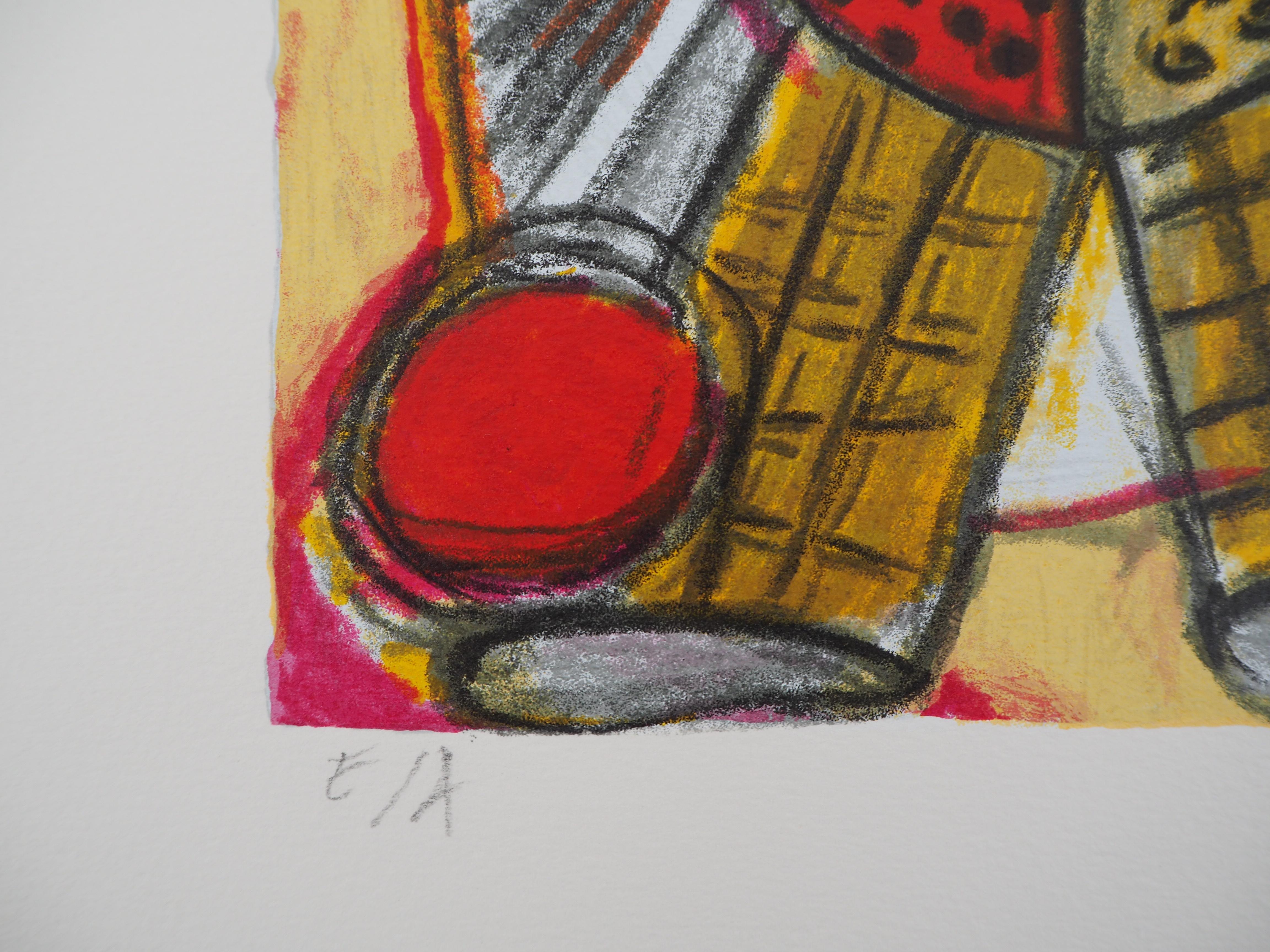 Little Clown in Rot und Gelb - Original handsignierte Lithographie - 200 ex im Angebot 1
