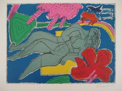 Lovers with Red Horse - Original Handsigned Lithograph