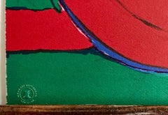 Nu Rouge Á L'Oiseau, Signed Lithograph 1981, Expressionist Nude, Exotic Bird