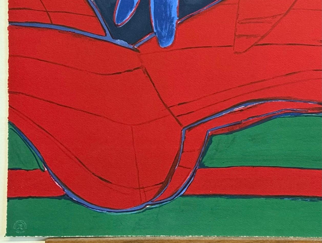 Nu Rouge Á L'Oiseau, Signed Lithograph Red Female Nude, Exotic Blue Bird, Erotic - Expressionist Print by Corneille