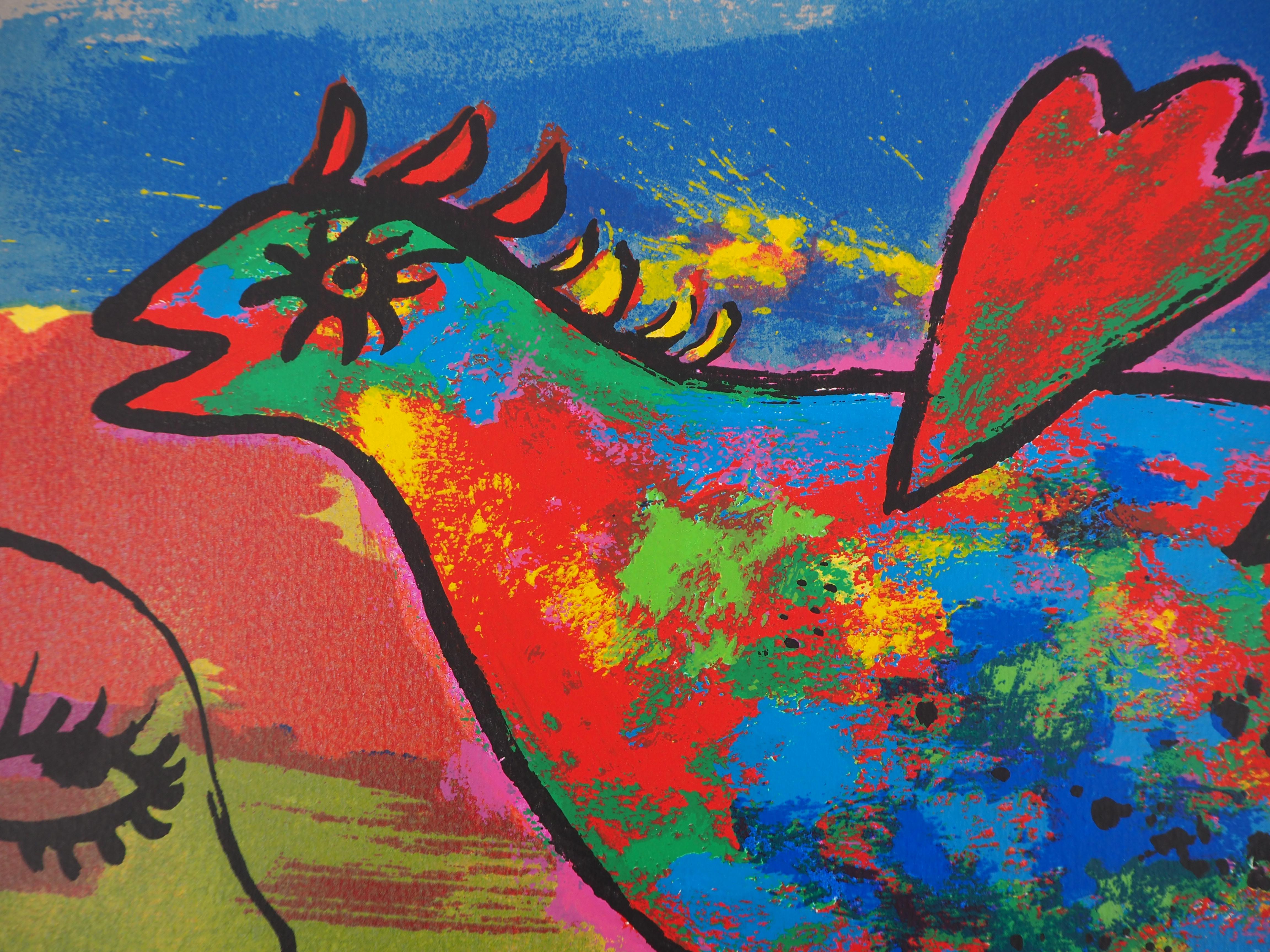 Tribute to Mozart : Firebird - Original handsigned lithograph - Surrealist Print by Corneille