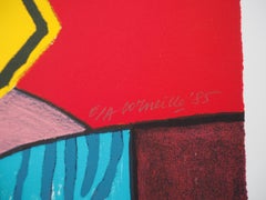 Woman with Rose and Bird - Original handsigned lithograph