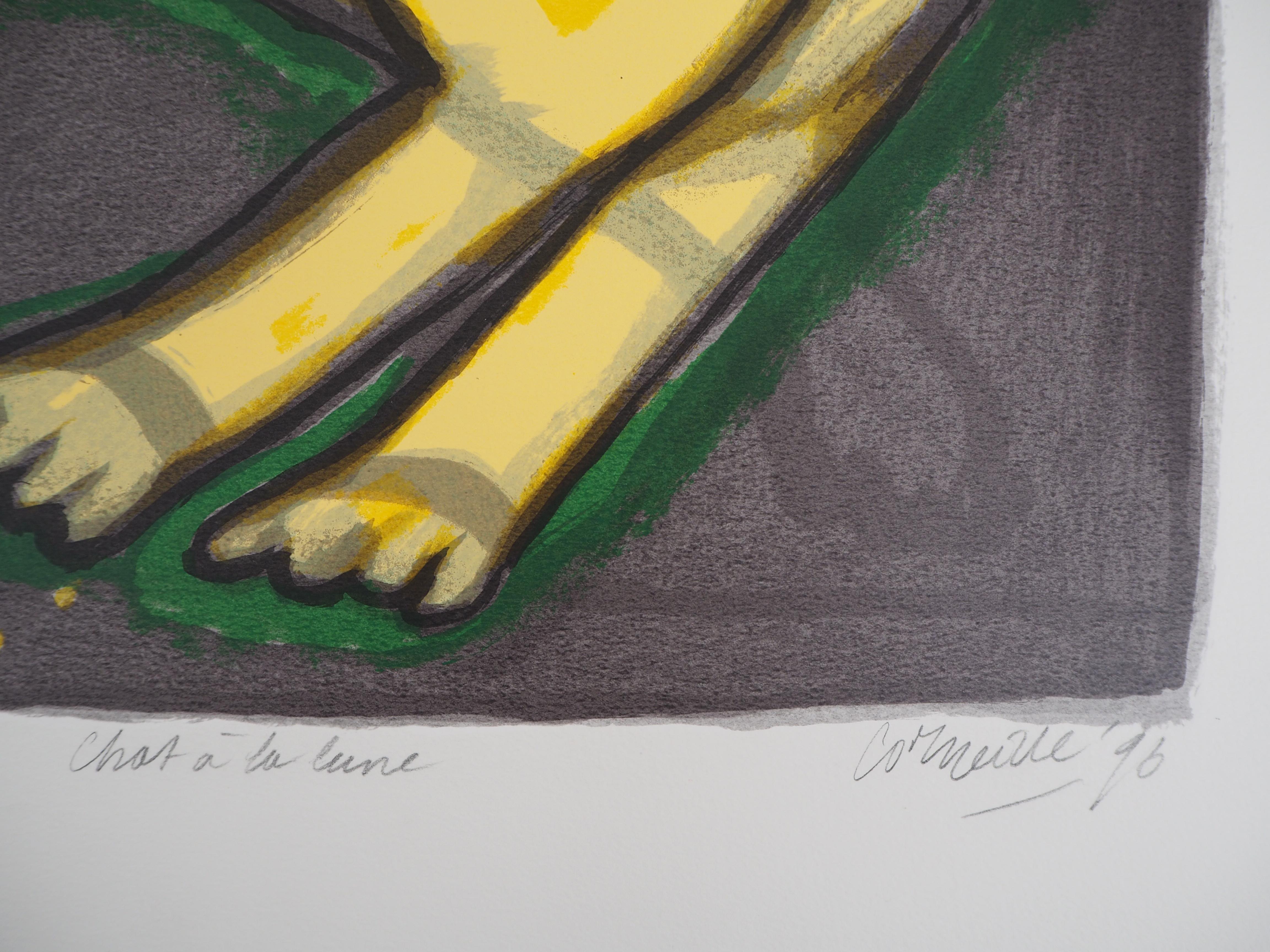 Guillaume Corneille (1922-2010)
Gato amarillo con sol y luna sonrientes , 1996

Litografía original en color
Firmado y fechado a lápiz
Prueba de artista
Sobre vitela, 56 x 70 cm (c. 22 x 28 pulg.)

Muy buen estado, pequeños defectos de manipulación