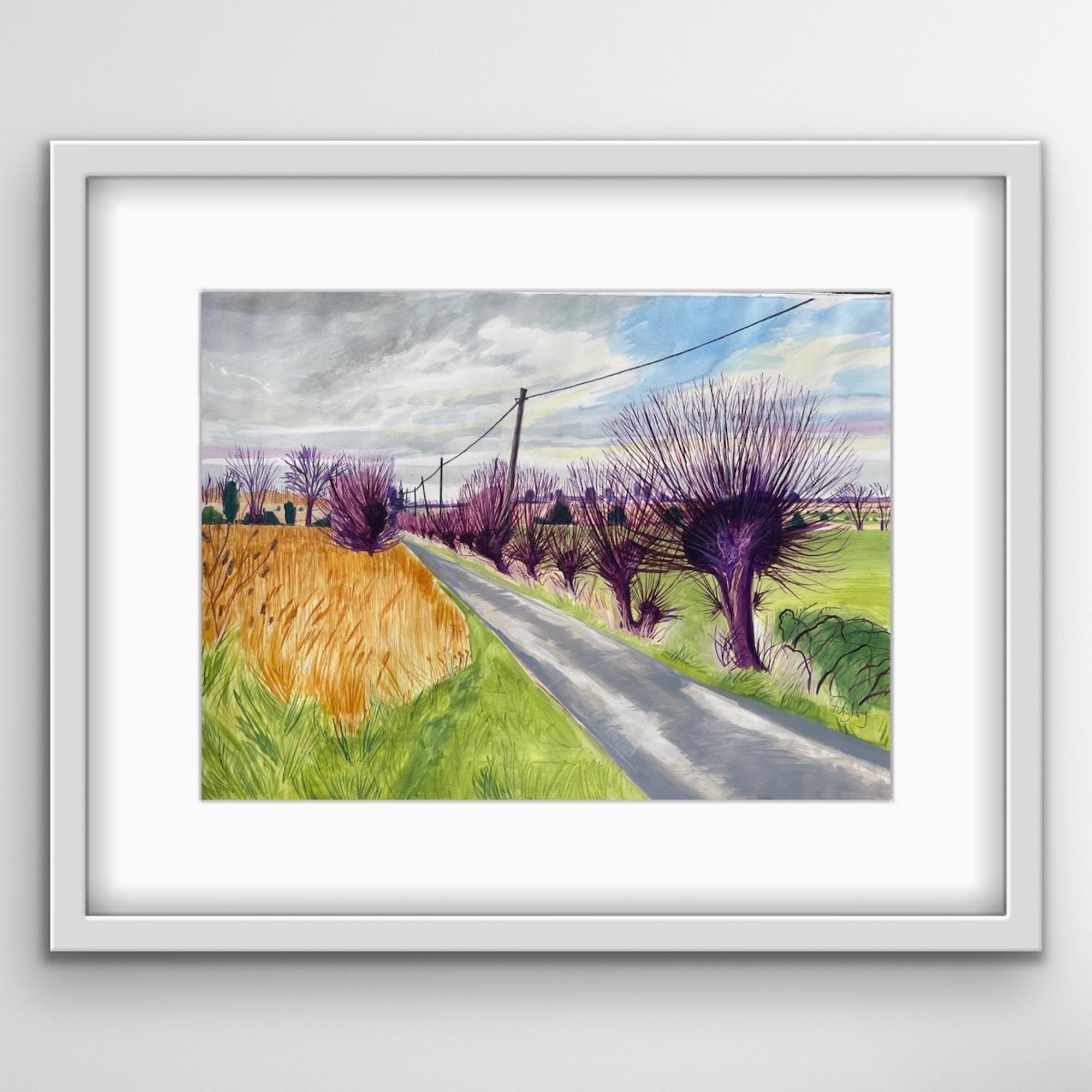 Road to Reedham is an original work on paper by Cornelia Fitzroy. Cornelia FitzRoy ​is a Norfolk landscape plein air artist who uses colour and distinctive shapes to show her local scapes. Often returning to the same places Cornelia captures what is