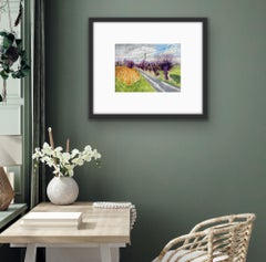 Road to Reedham, Original Hockney Style Landscape Painting, Purple Tree Art