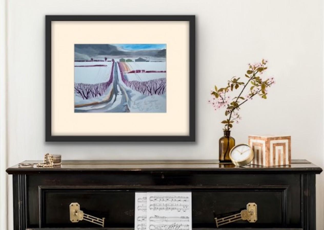 Snow Fields and Barn by Cornelia Fitzroy [2022]
original and hand signed by the artist 

Acrylic on Paper

Image size: H:23 cm x W:18 cm

Complete Size of Unframed Work: H:23 cm x W:18 cm x D:0.5cm

Sold Unframed

Please note that insitu images are