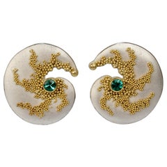 Cornelia Goldsmith Granulated High Karat Gold, Silver and Aquamarine Earrings