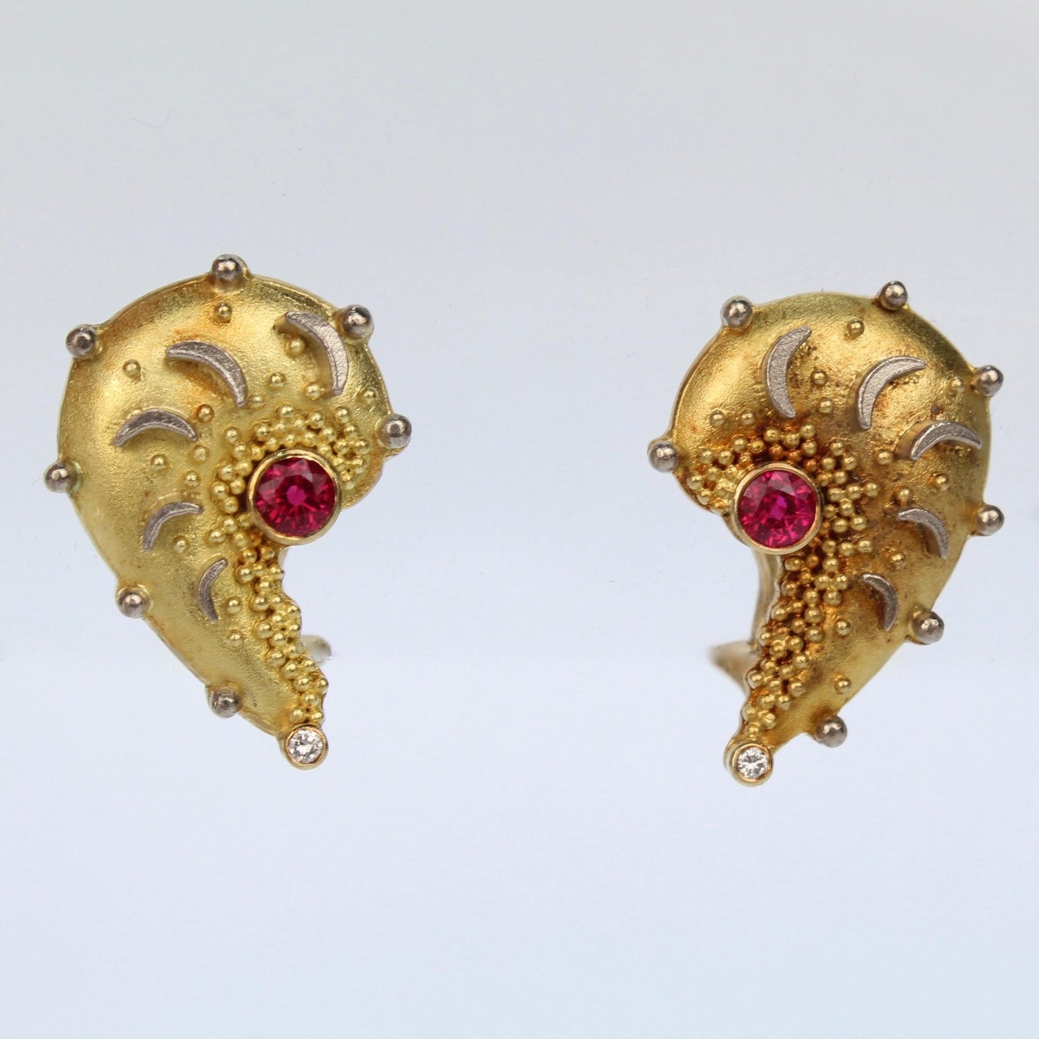Cornelia Goldsmith High Karat Gold, Ruby and Diamond Earrings For Sale at  1stDibs