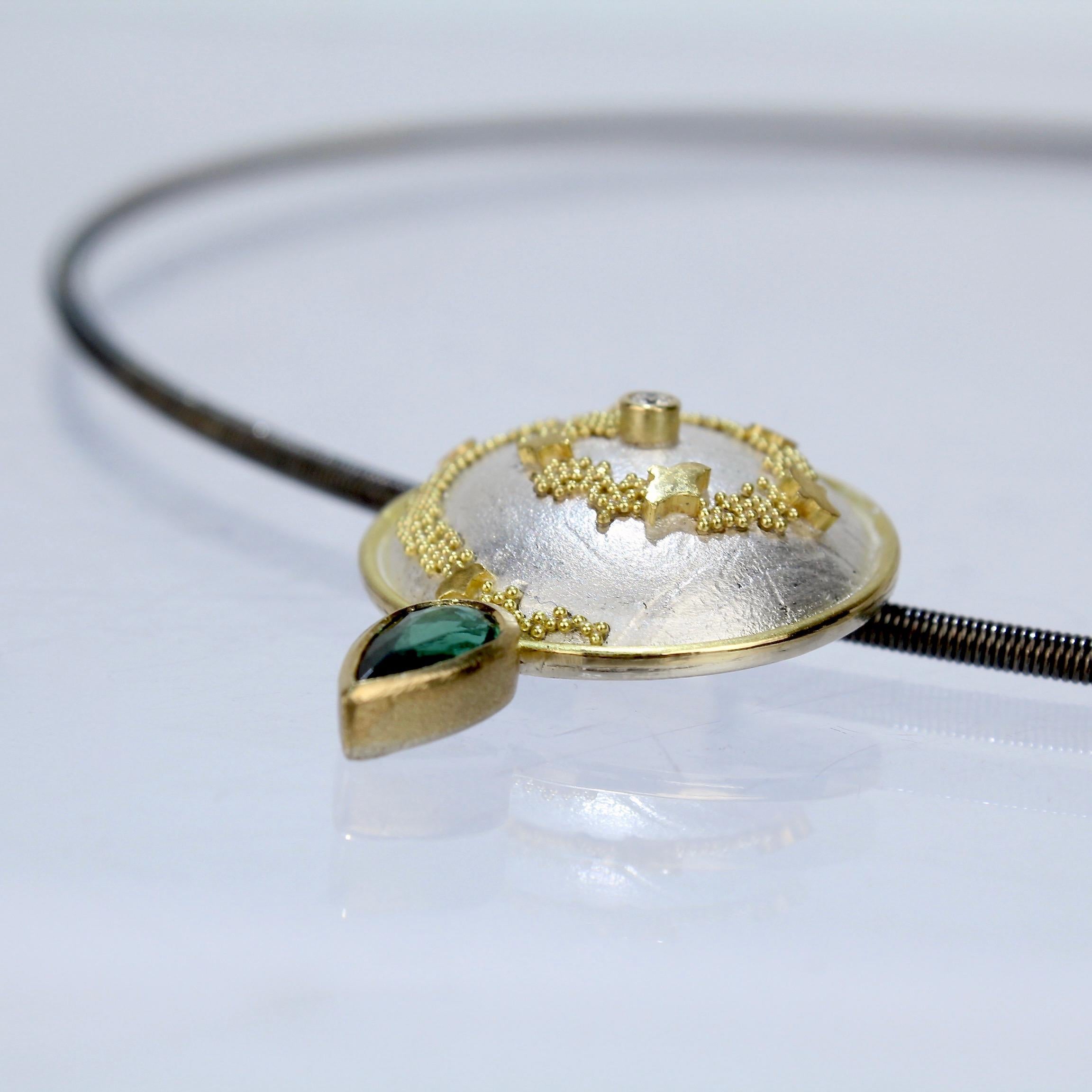 Modern Cornelia Goldsmith Silver High Karat Granulated Gold & Gemstone Choker Necklace