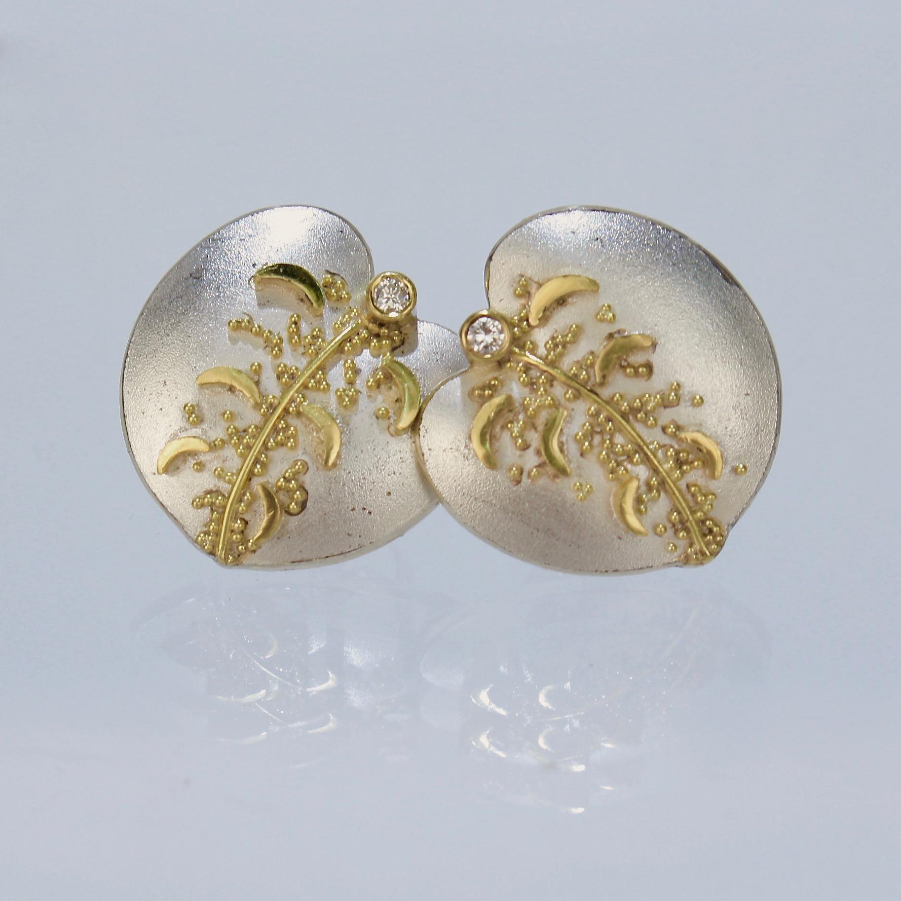 Modern Cornelia Goldsmith Sterling Silver & Granulated High Karat Gold Diamond Earrings