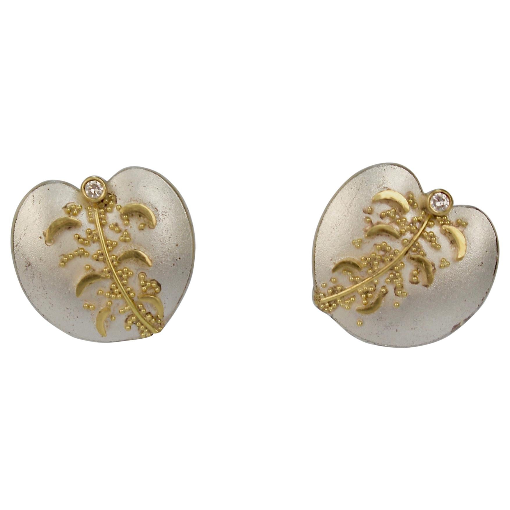 Cornelia Goldsmith Sterling Silver & Granulated High Karat Gold Diamond Earrings