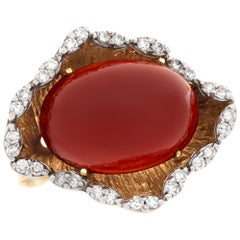 Cornelian and Diamond Ring in 14k Yellow Gold