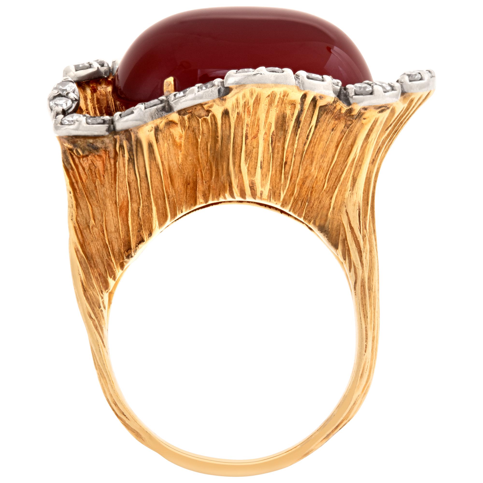 Women's Cornelian and Diamond Ring in 14k Yellow Gold For Sale