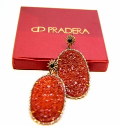 Cornelian and Diamond Star Dangle Earrings