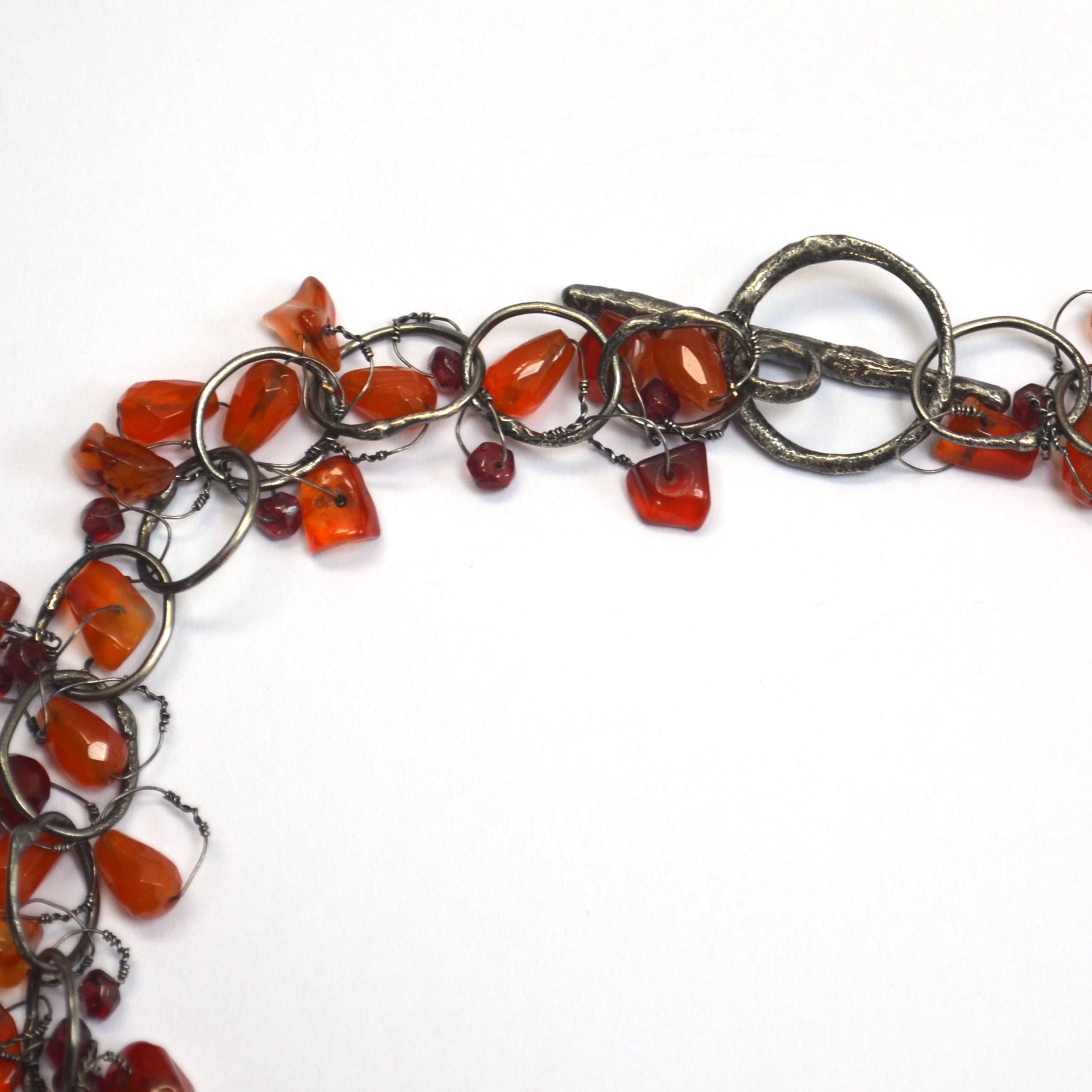 Contemporary Cornelian & Garnet Handmade Chain Necklace by Disa Allsopp For Sale