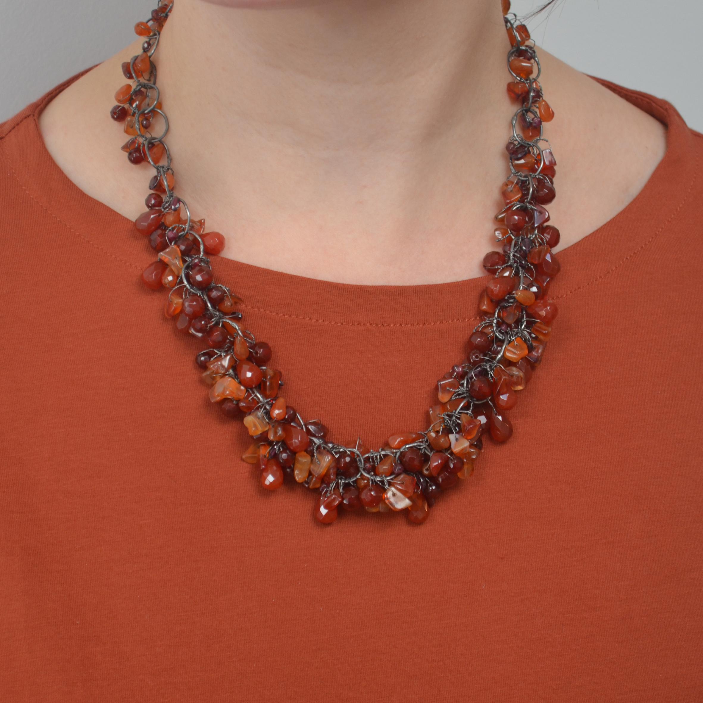Women's or Men's Cornelian & Garnet Handmade Chain Necklace by Disa Allsopp For Sale