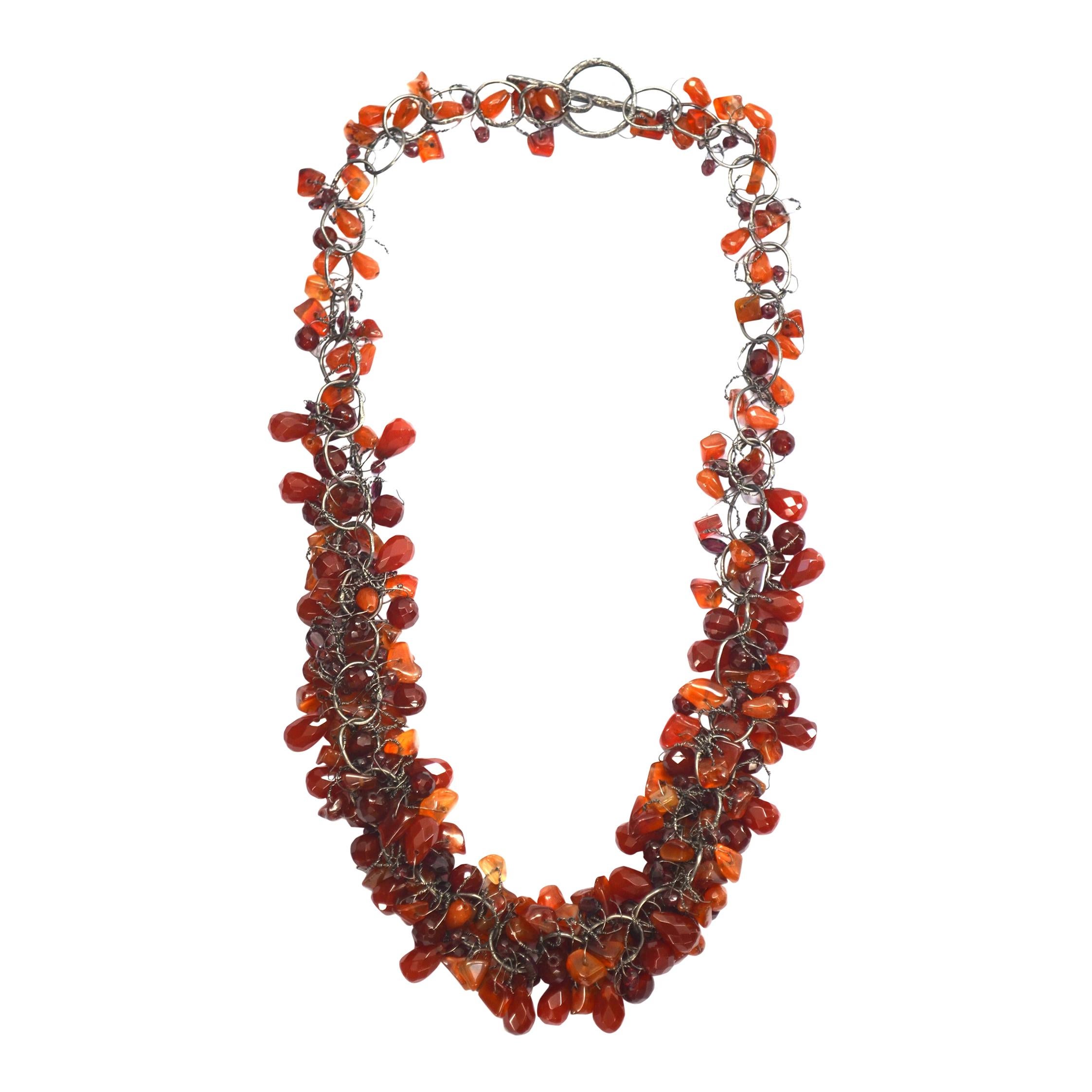 Cornelian & Garnet Handmade Chain Necklace by Disa Allsopp For Sale