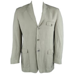 CORNELIANI 44 Regular Khaki Solid Linen Blend Notch Lapel Sport Coat