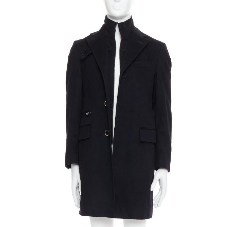 Black CORNELIANI black extrafine virgin wool layered collar coat IT44 XS For Sale