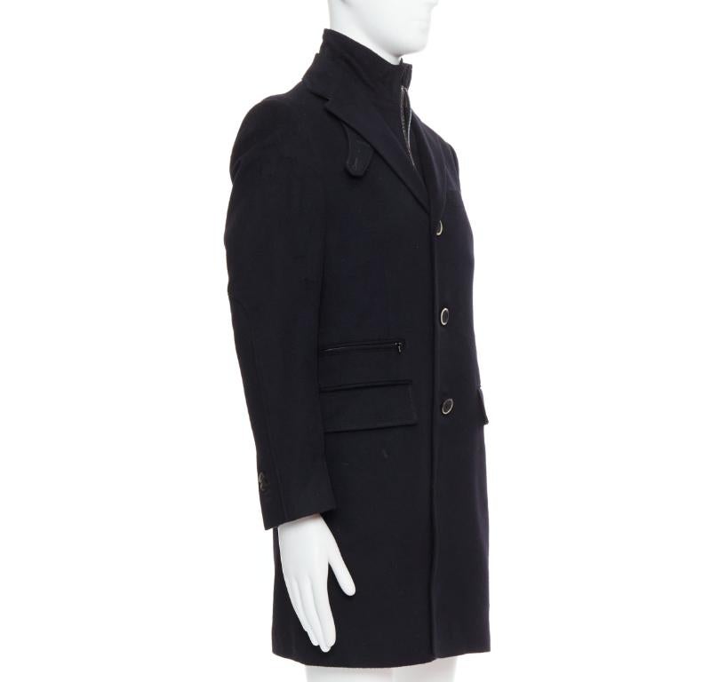 CORNELIANI black extrafine virgin wool layered collar coat IT44 XS In Fair Condition For Sale In Hong Kong, NT