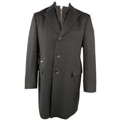 CORNELIANI ID 44 Manteau noir en laine solide à revers cranté