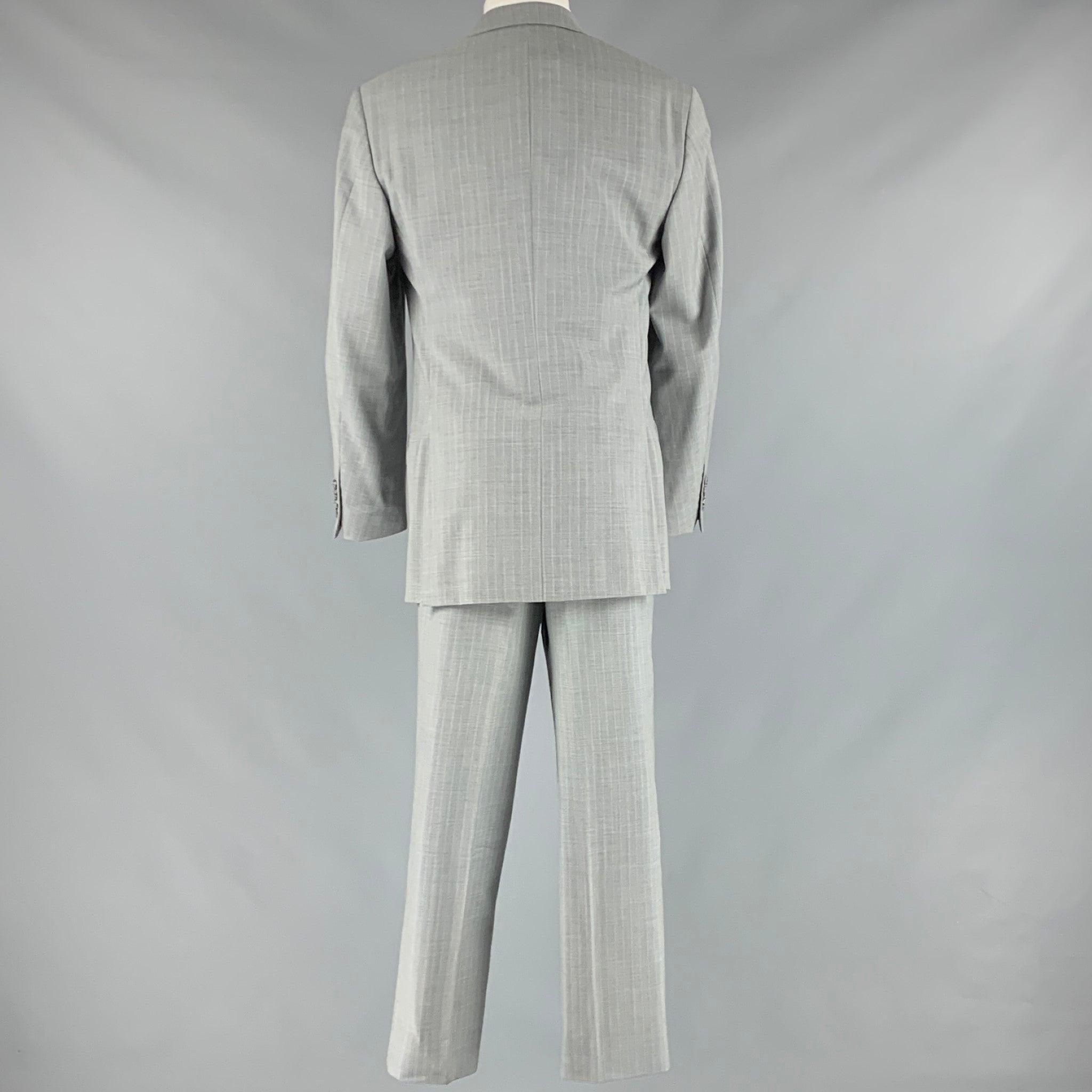 CORNELIANI Size 40 Grey Cream Pinstripe Virgin Wool Single Breasted Suit In Good Condition For Sale In San Francisco, CA