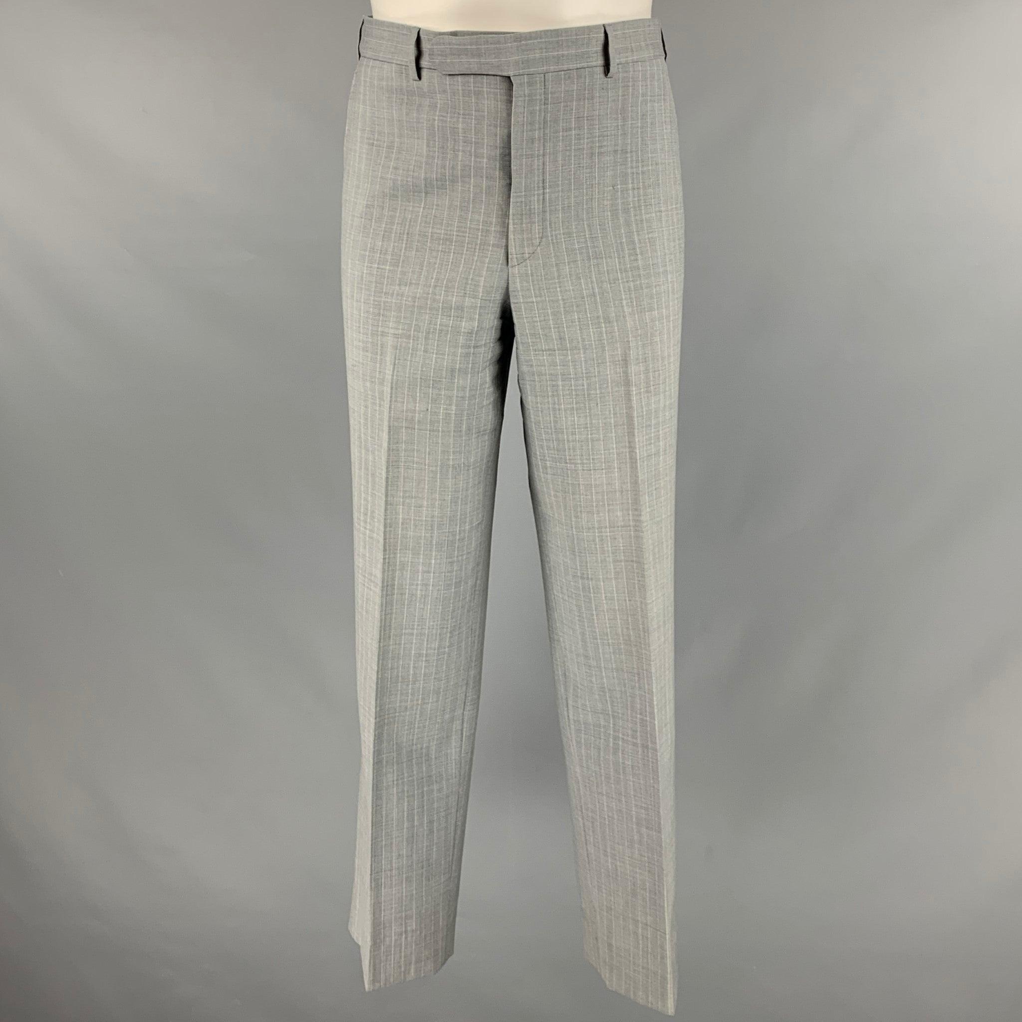 Men's CORNELIANI Size 40 Grey Cream Pinstripe Virgin Wool Single Breasted Suit For Sale