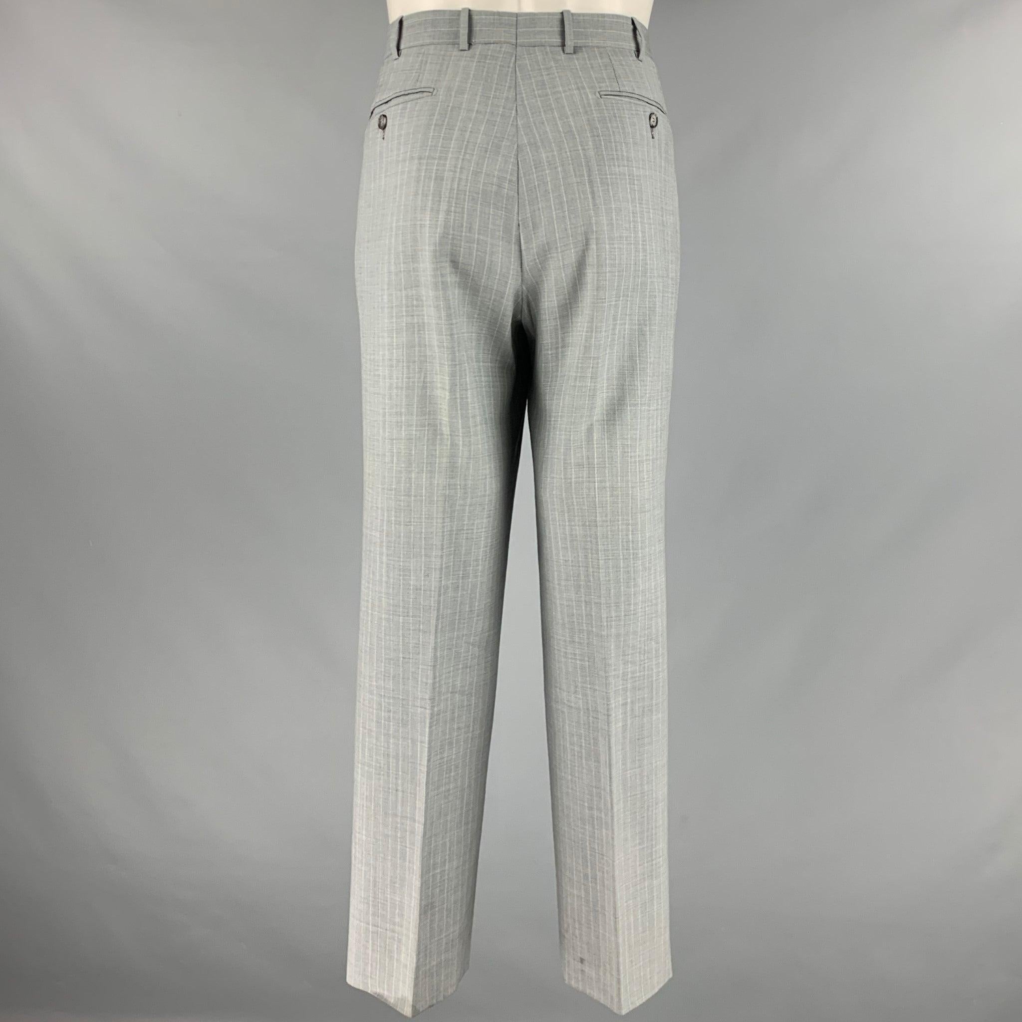 CORNELIANI Size 40 Grey Cream Pinstripe Virgin Wool Single Breasted Suit For Sale 1