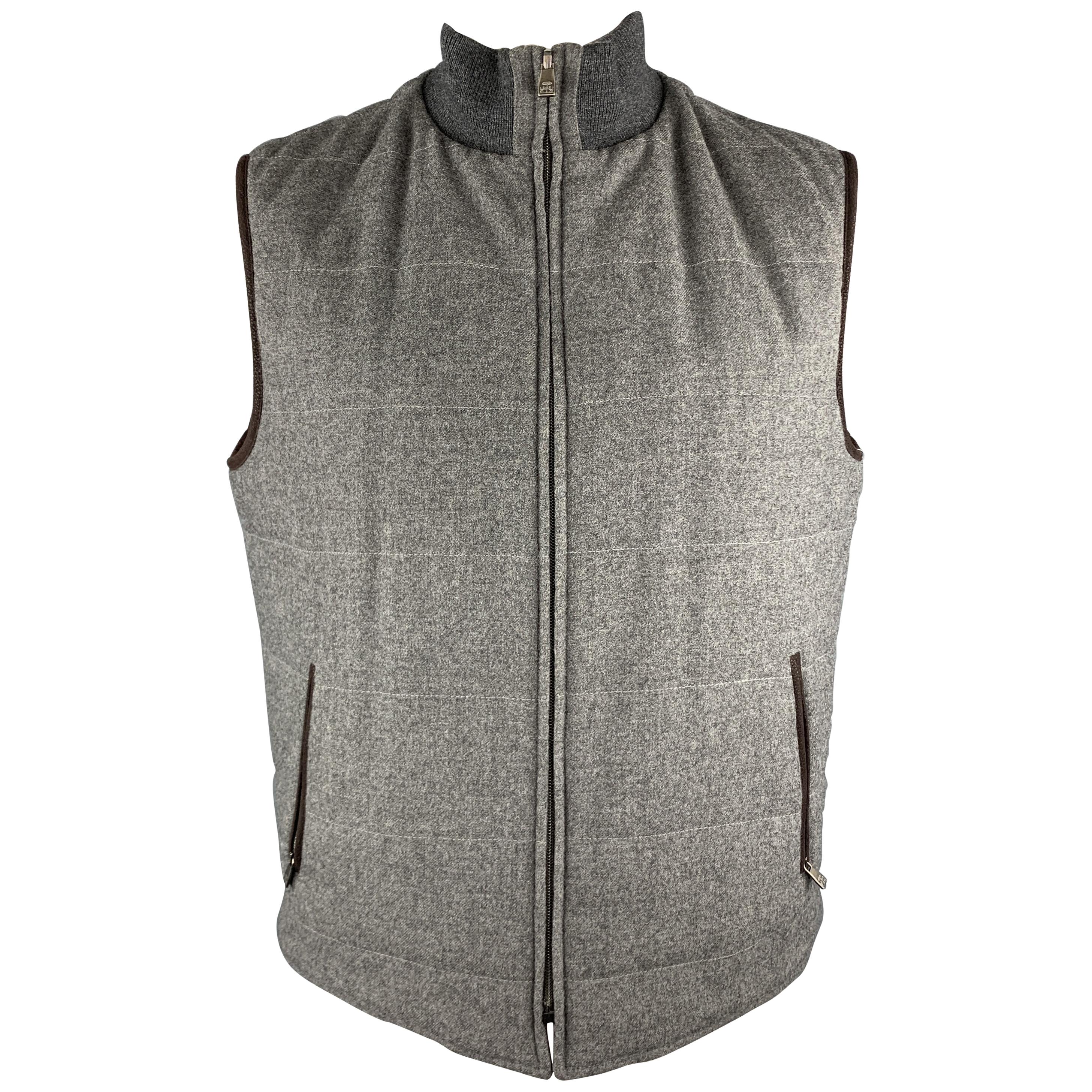 CORNELIANI Size 44 Gray Quilted Virgin Wool Zip Up Reversible Vest