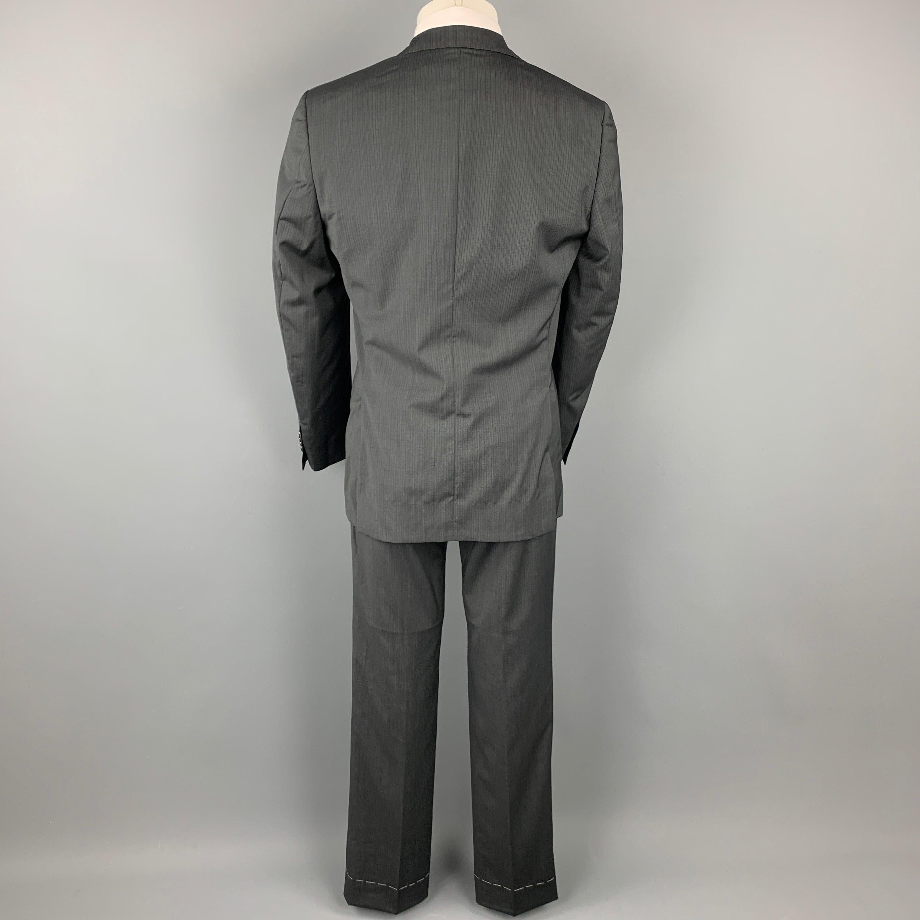 CORNELIANI Super 120's Size 38 Regular Charcoal Stripe Wool Notch Lapel Suit In Excellent Condition For Sale In San Francisco, CA
