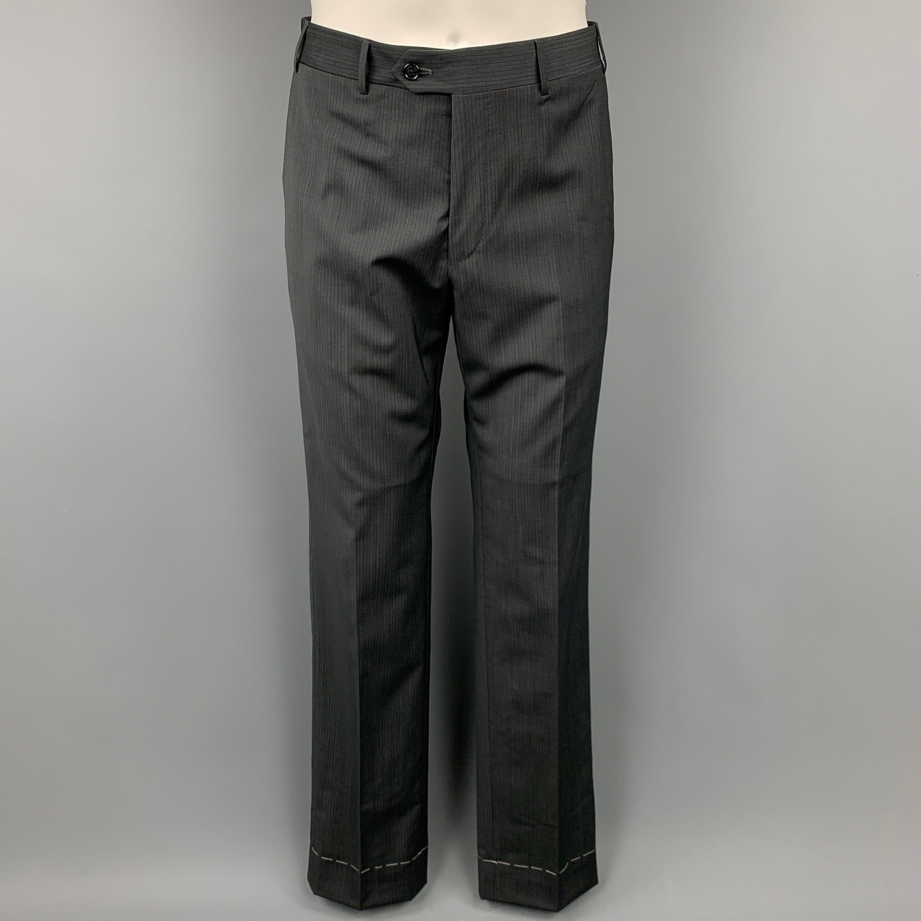 CORNELIANI Super 120's Size 38 Regular Charcoal Stripe Wool Notch Lapel Suit For Sale 1