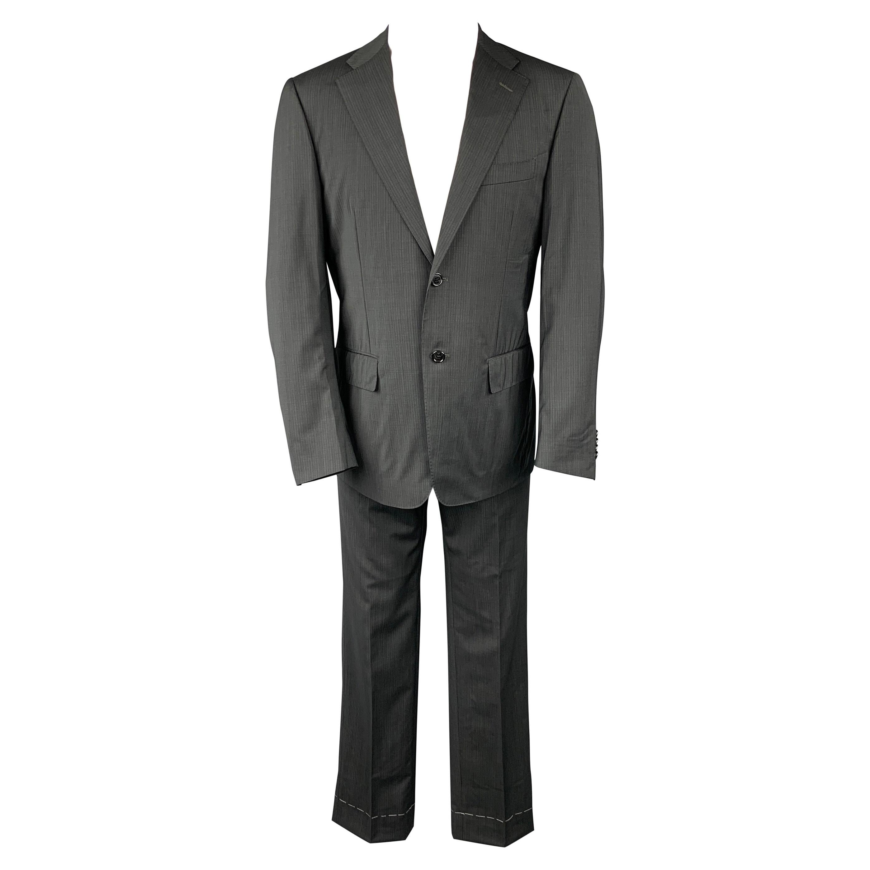 CORNELIANI Super 120's Size 38 Regular Charcoal Stripe Wool Notch Lapel Suit For Sale