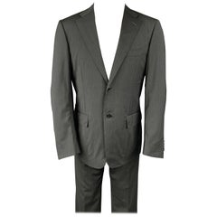 CORNELIANI Super 120's Size 38 Regular Charcoal Stripe Wool Notch Lapel Suit