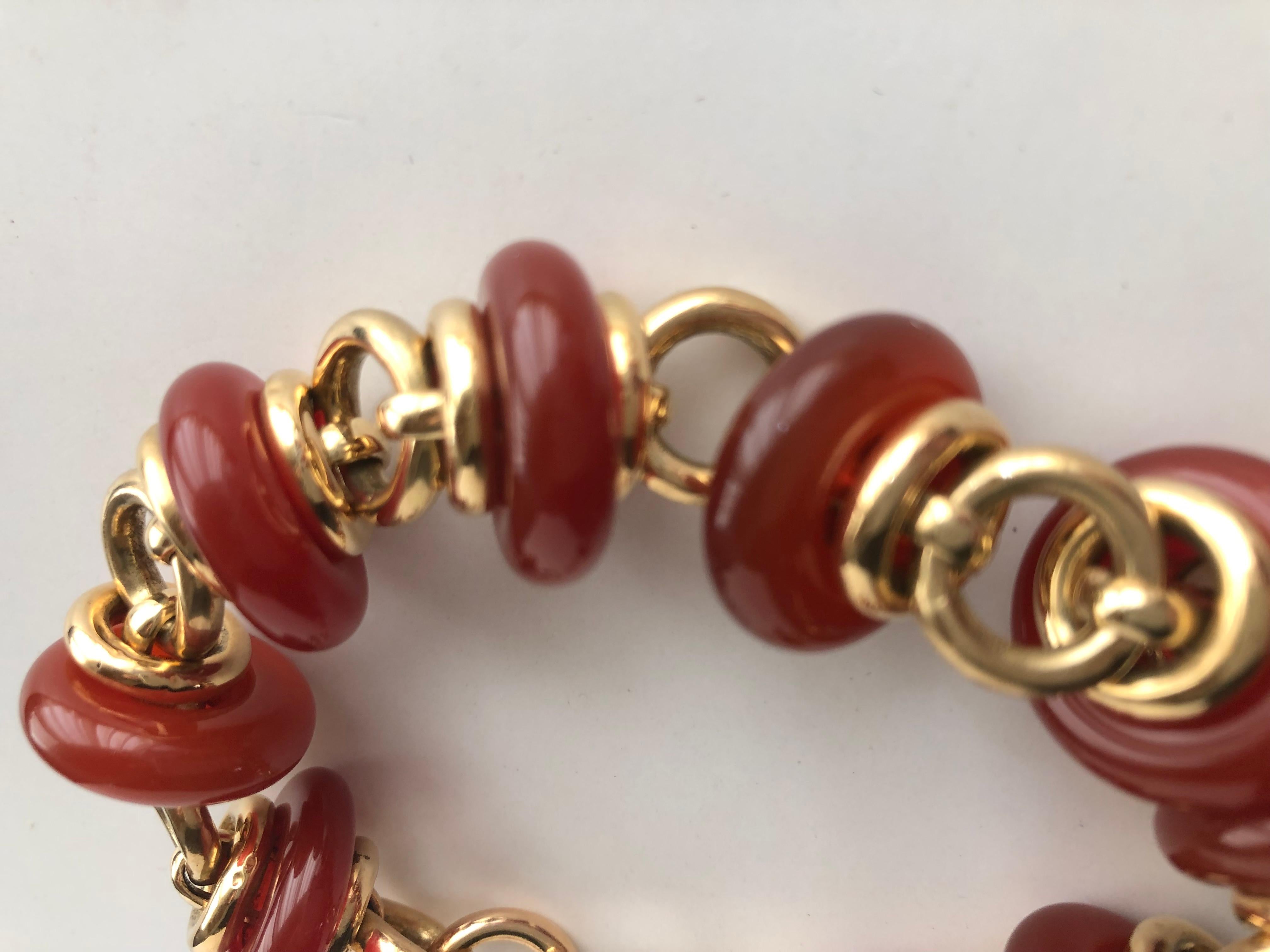 Cornelians and 18 Karat Gold Chain Bracelet 1