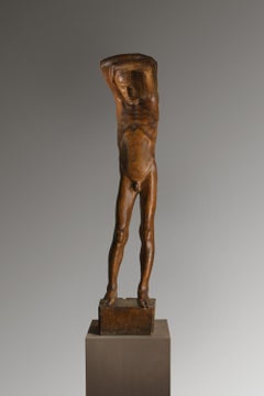 Tuscan figurative wood sculpture twentieth century male portrait