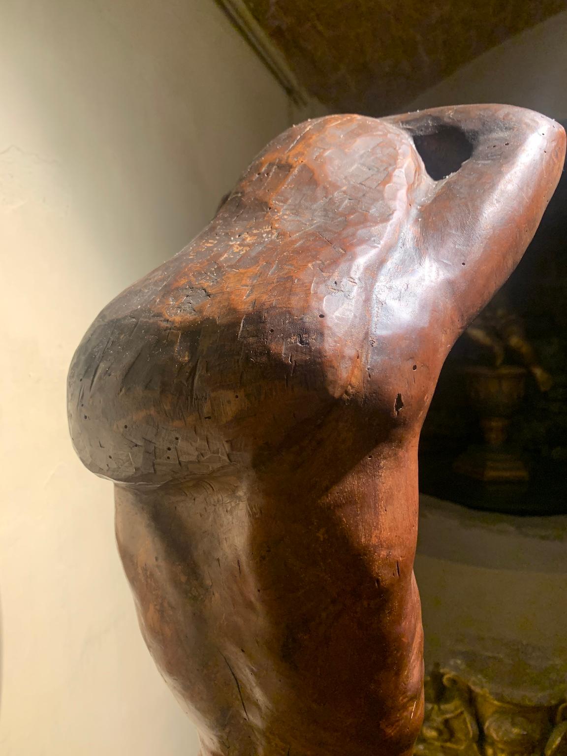 Scultura figurativa toscana in legno ritratto maschile del novecento - Sculpture Altro stile artistico di CORNELIO PALMERINI