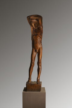 Tuscan figurative wood sculpture twentieth century male portrait