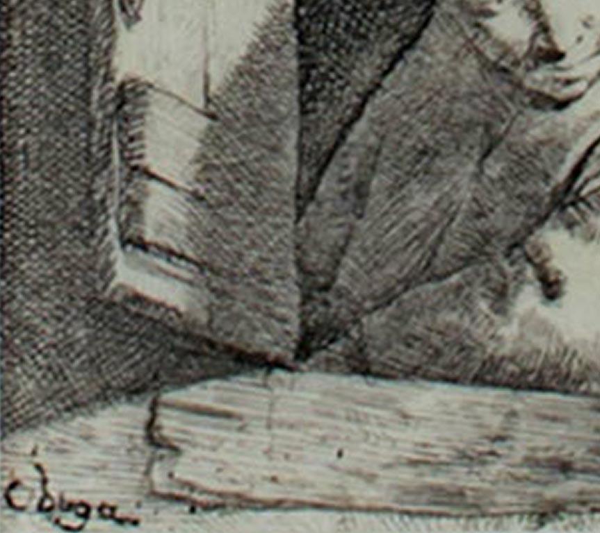 « Homme regardant par une fenêtre », gravure originale signée par Cornelis-Pietersz Bega - Print de Cornelis Bega