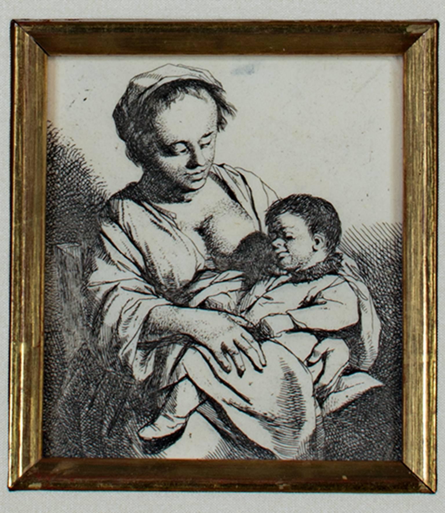 « Mère et enfant », portrait original à l'eau-forte de Cornelis-Pietersz Bega - Maîtres anciens Print par Cornelis Bega
