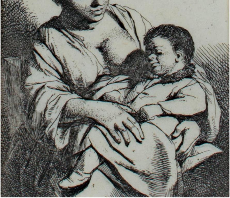 « Mère et enfant », portrait original à l'eau-forte de Cornelis-Pietersz Bega - Print de Cornelis Bega