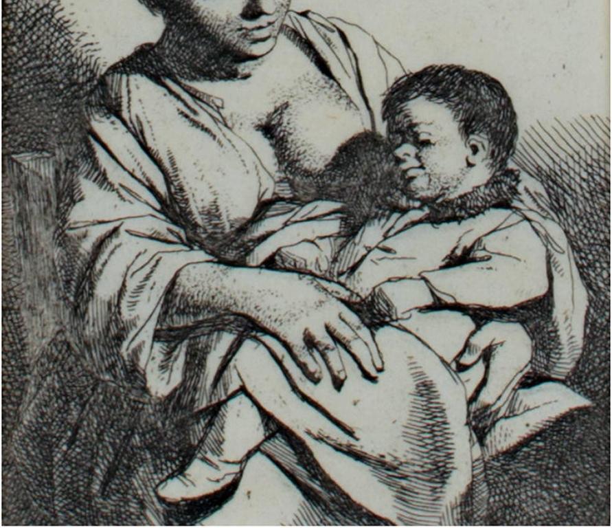 17th century etching black and white mother and child figures scene - Print by Cornelis Bega