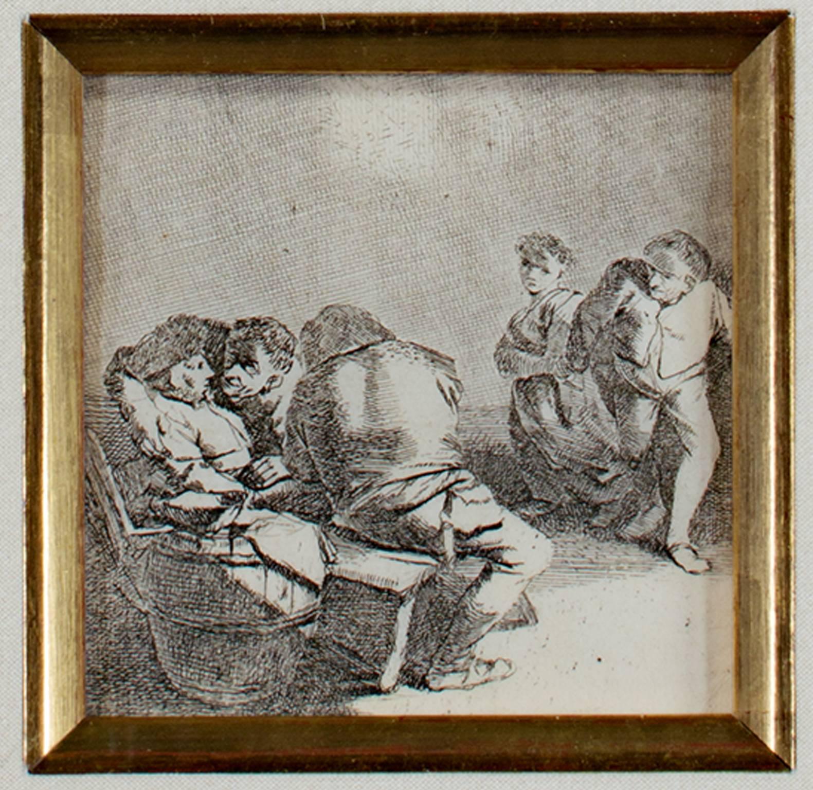 « La rencontre », gravure originale de Cornelis-Pietersz Bega - Maîtres anciens Print par Cornelis Bega